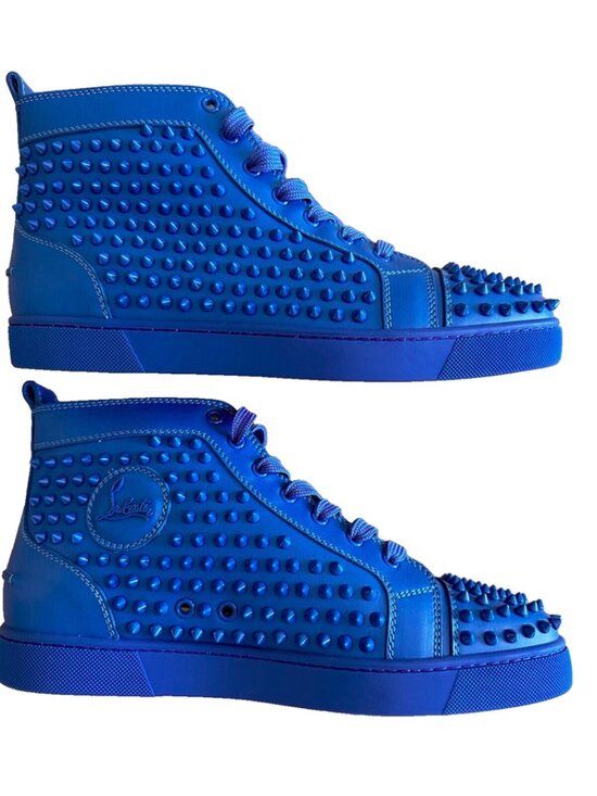 Christian Louboutin Louis Flat Calf Spikes Ocean Leather Sneakers EU 43 NEW-RARE